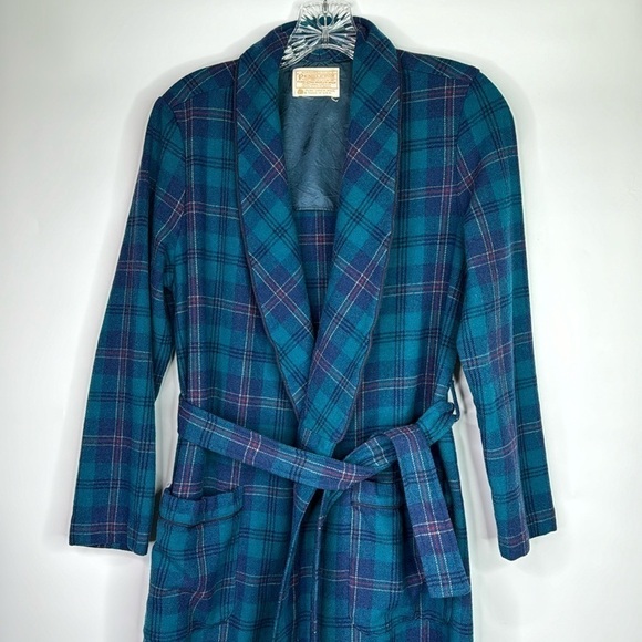 Vintage Pendleton Wool Blue Plaid Tartan Robe Size Medium - Picture 2 of 10